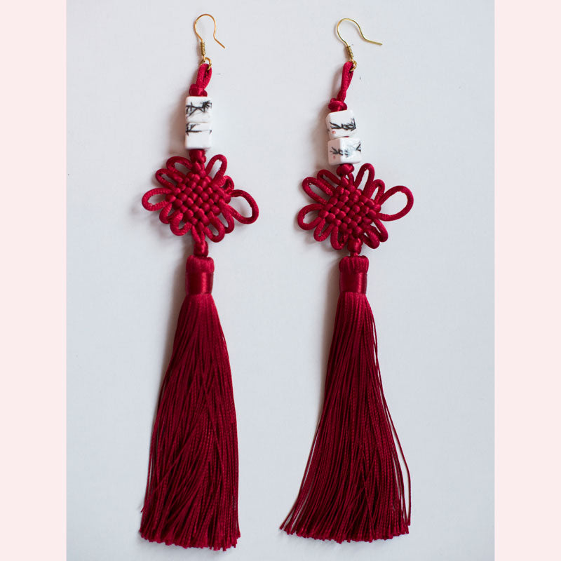 TASSELS EARRINGS - Red