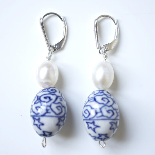 SHANGHAI PORCELAIN & PEARL EARRINGS