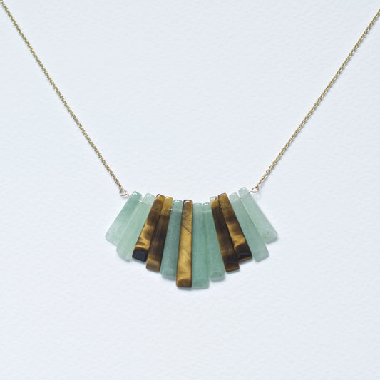 *GEOMETRIC GOLD TIGER EYE & CHRISOPRAZE NECKLACE